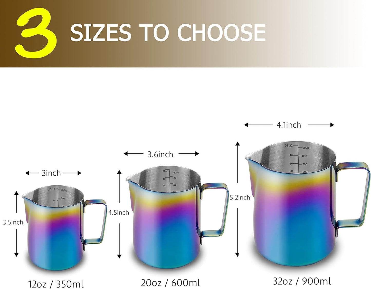 CAMKYDE Stainless Steel Milk Frothing Pitcher 12 oz, Espresso Steaming Pitcher with Decorating Pen for Espresso Machines, Cappuccino, Latte Art (Colour)