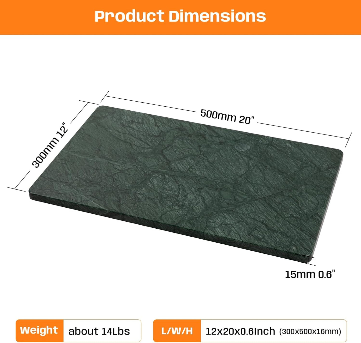 Green Marble Cutting Board, Marble Slab Pastry Board 12x20 Inch With Non-Slip Feet For Baking, Cheese, Charcuterie, Chocolate