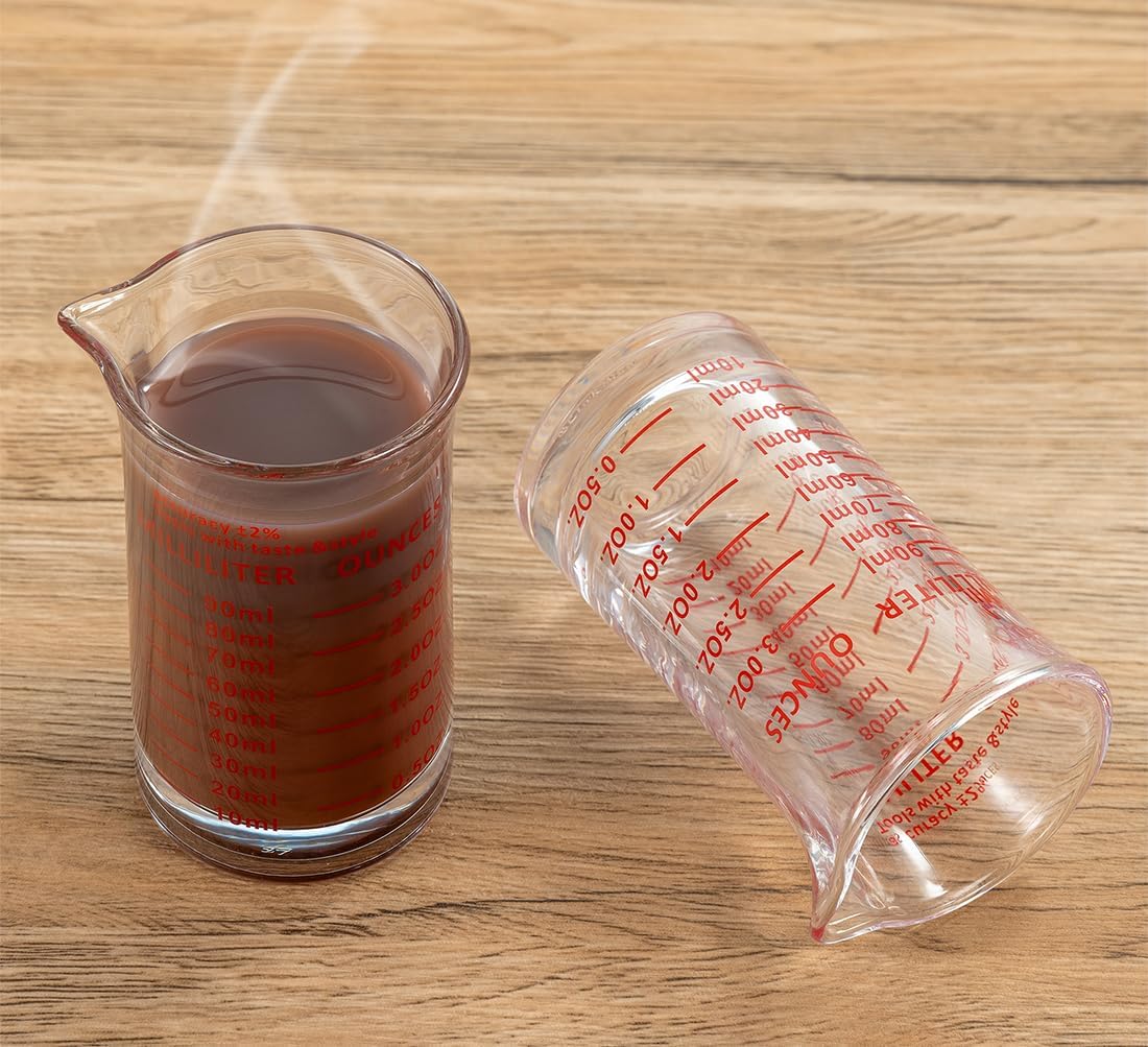 Ackers 3oz/90ml Glass Measuring Cup – Shot Glass with Double Scale-Ounce,Ml Markings for Kitchen & Bar(Pack of 2)