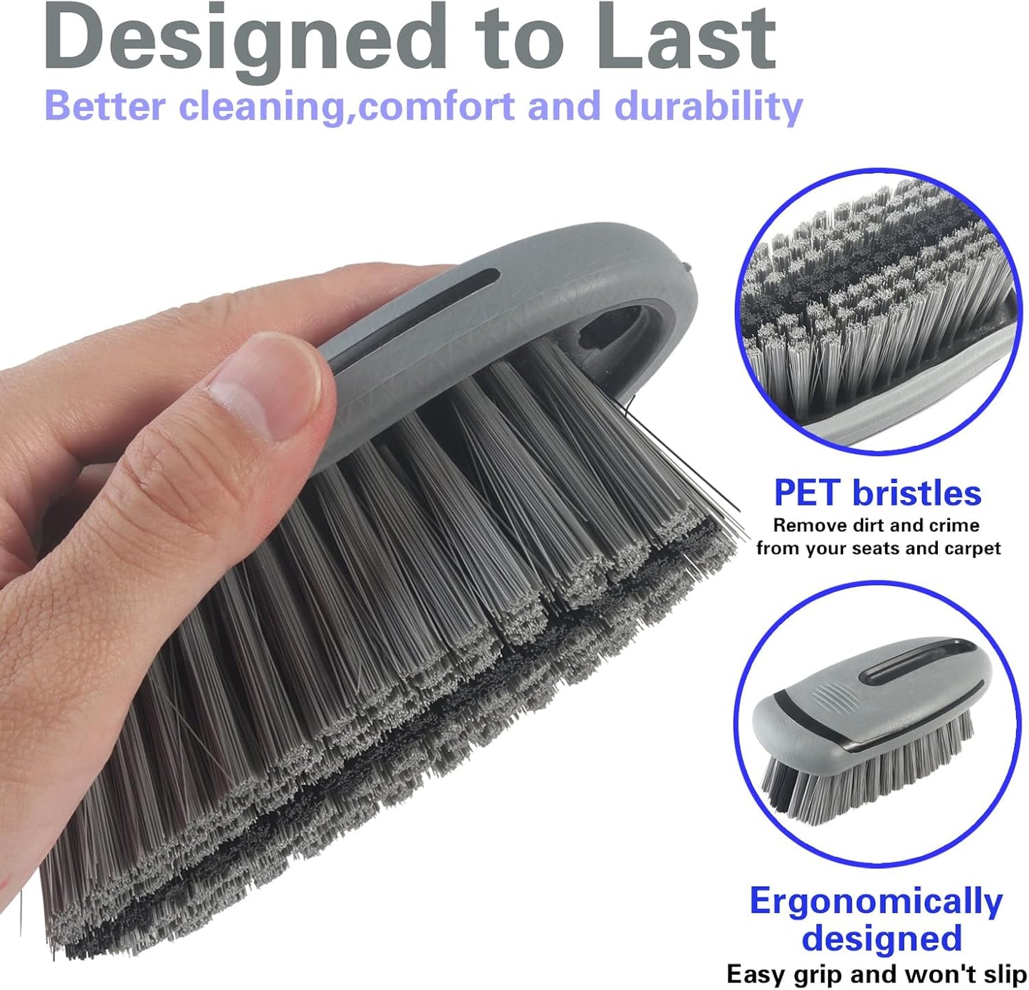 Carpet and Interior Cleaning Brushes, car Cleaning Brushes, Carpet Washing Brushes, Hard Bristle Detail Brushes, car and Home Interior Leather Brushes (Grey)