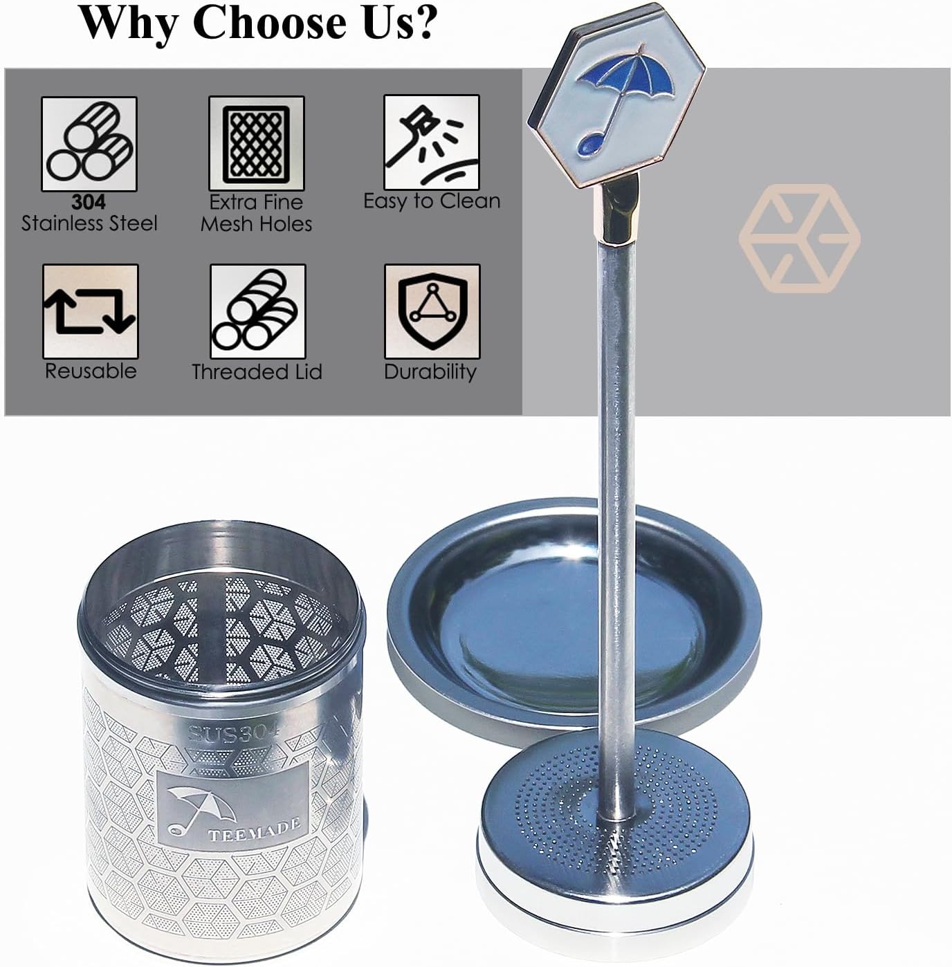 Tea Filter-Upgraded Extremely Extra Fine Mesh Filter 304 Stainless Steel Premium Reusable Loose Leaf Tea Strainer Infuser with Drip Tray (Small)