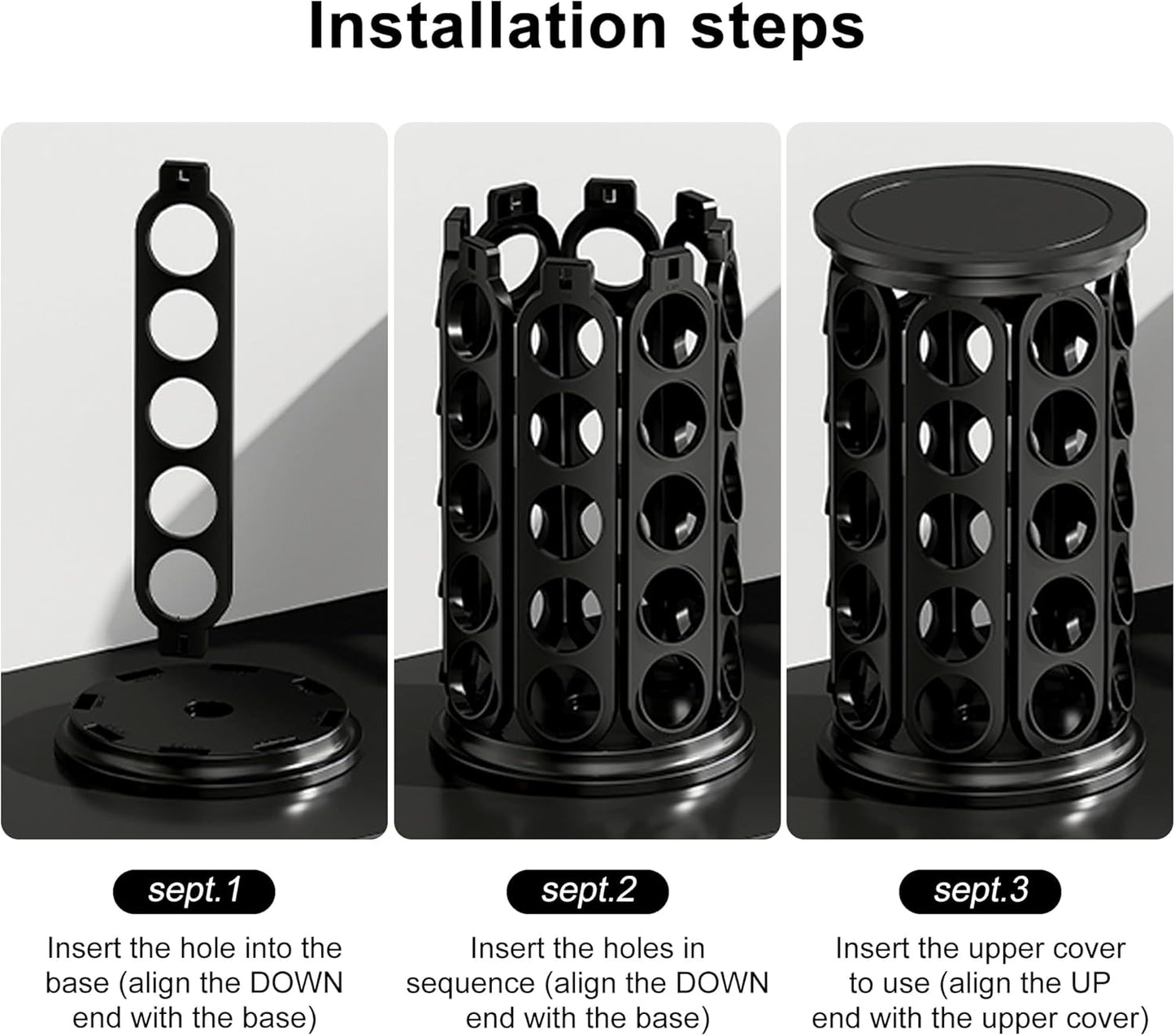 CEHNCEH Coffee Pod Carousel Organizer: Compatible with 40 Keurig K-Cup Pods, Large Compacity Coffee Capsule Holder, NEW Modern Design, Home or Office Kitchen Counter Organizer(Black)