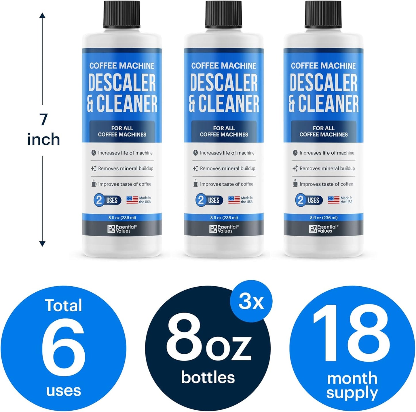 Descaling Solution (6 Uses) Coffee Machine Descaler Cleaner | Compatible with Breville Keurig Nespresso Delonghi & More | Liquid To Descale Automatic Coffee Makers & Espresso Machines 3 pack
