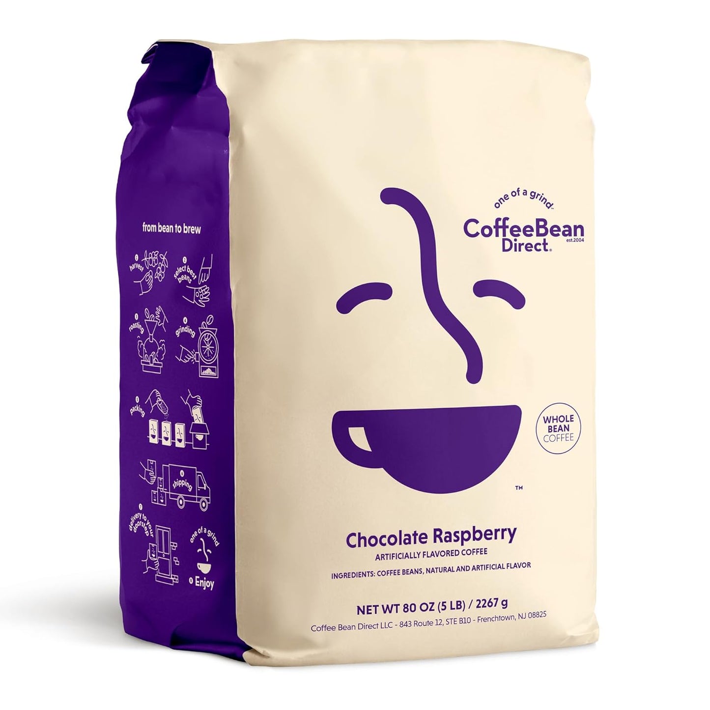 Coffee Bean Direct Chocolate Raspberry Flavored, Whole Bean Coffee, 5 Pound Bag (Pack of 1)