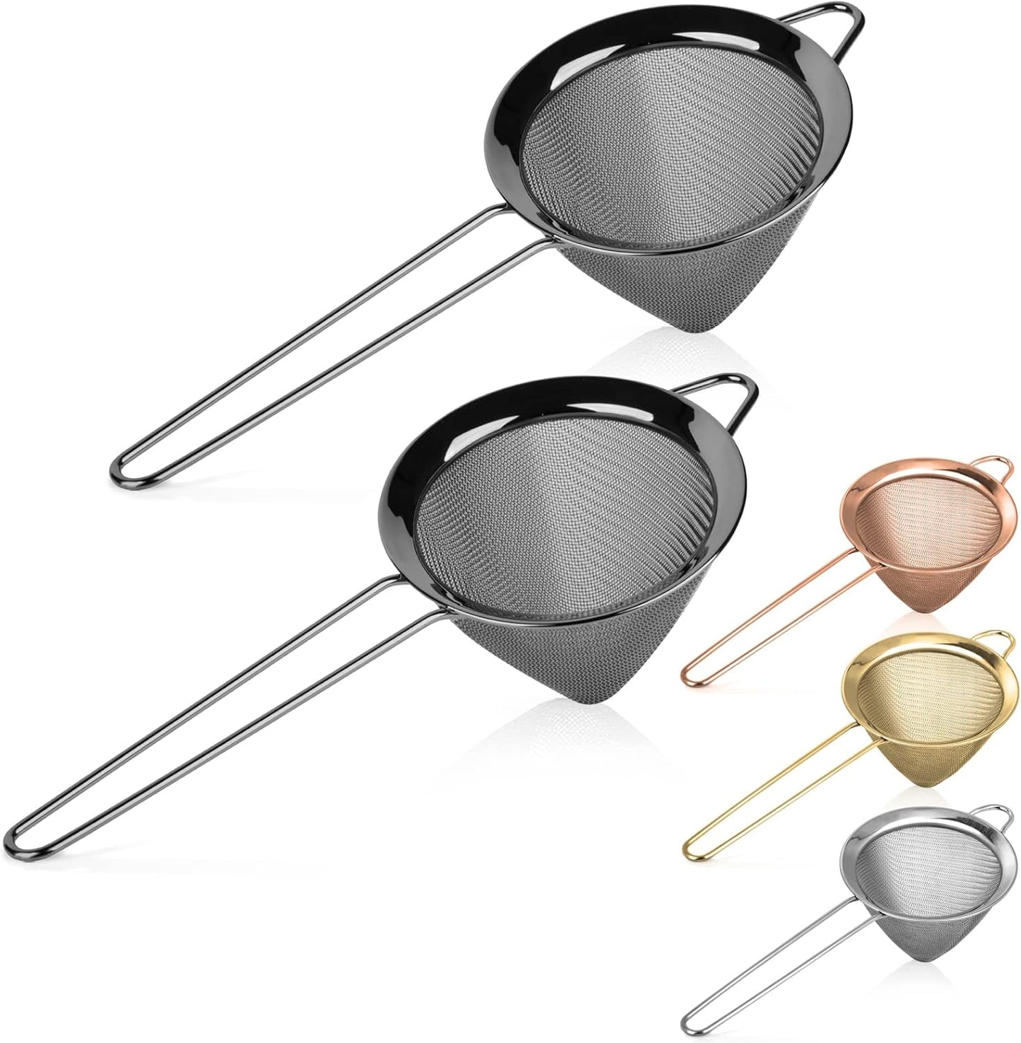 2 Pack Stainless Steel Small Food Strainer, Fine Mesh Sieve with Long Handle, Cocktail Strainer For Cocktails, Tea Herbs, Coffee & Drinks, Rust Proof & Great as Tea Strainer, 3.5inch