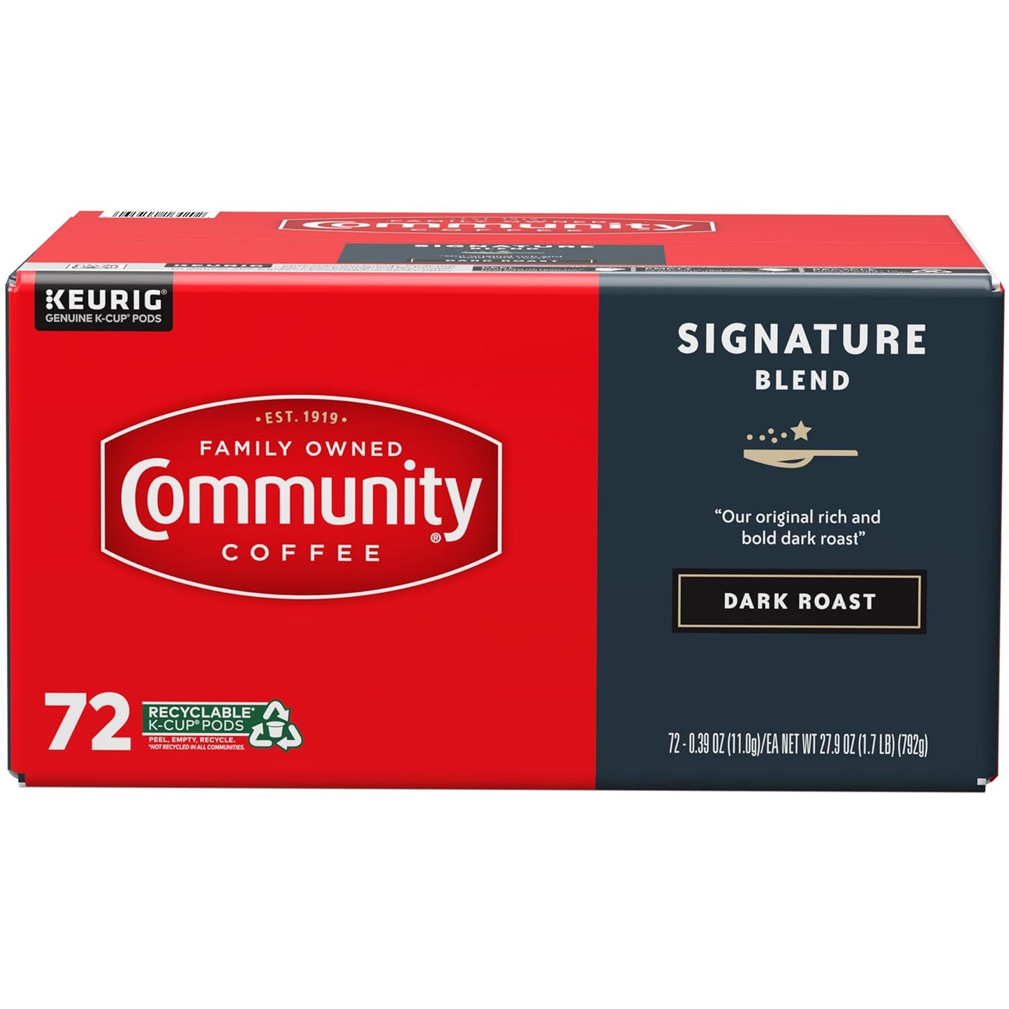 Community Coffee Signature Blend 72 Count Coffee Pods, Dark Roast, Compatible with Keurig 2.0 K-Cup Brewers, Box of 72 Pods (Pack of 1)