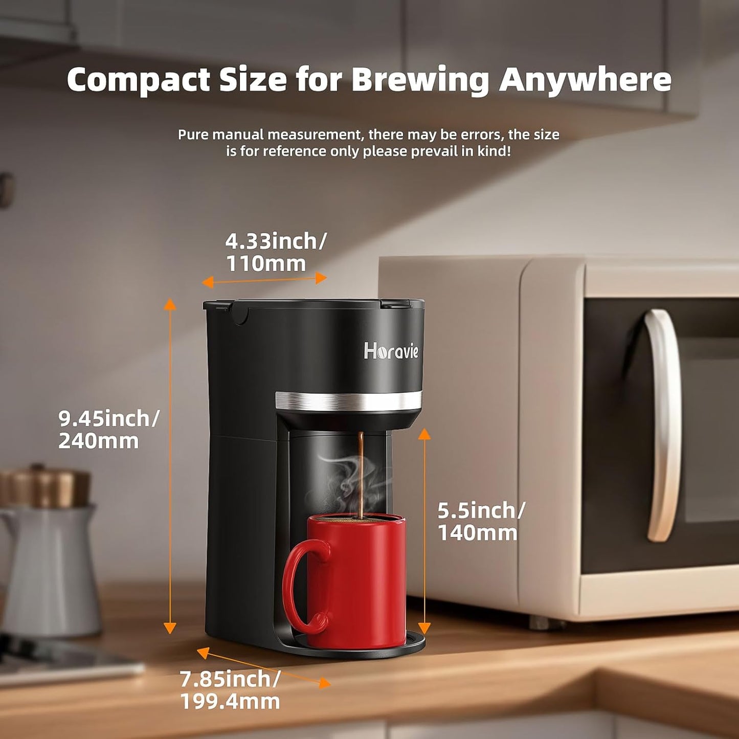 Mini Single Serve Coffee Maker for K Cup and Ground Coffee, Fast Brew One Cup Coffee Machine with Descaling Reminder and Water Window, 6 to 12 oz. Brew Sizes, Black
