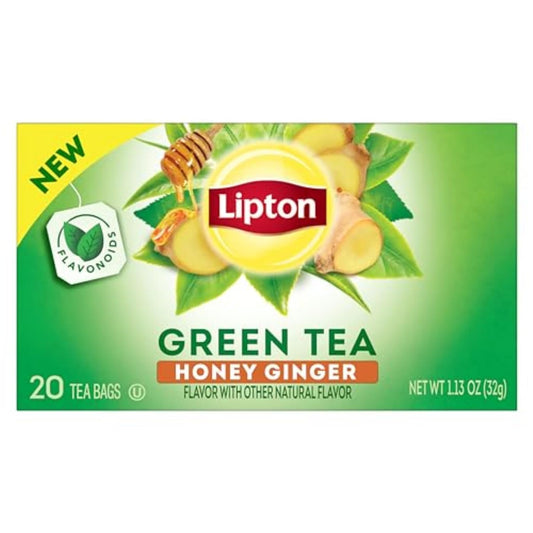 Lipton Honey Ginger Green Tea Bags, Flavored, Unsweetened Teabags for Hot Tea or Iced Tea with Caffeine and Flavonoids, 20 Total Tea Bags