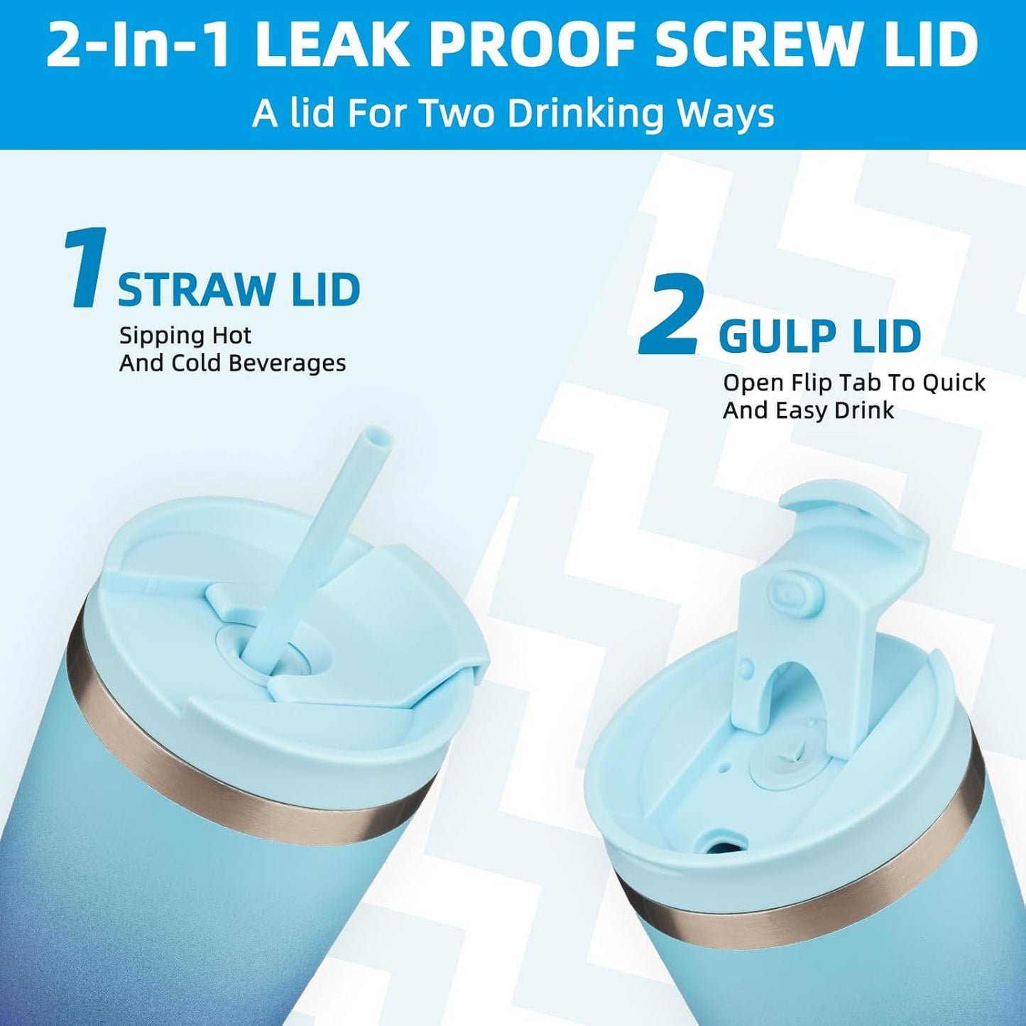 BJPKPK 22oz Insulated Tumbler With lid And Straw Stainless Steel Tumblers Travel Coffee Mug Reusable Thermal Cup,Sky