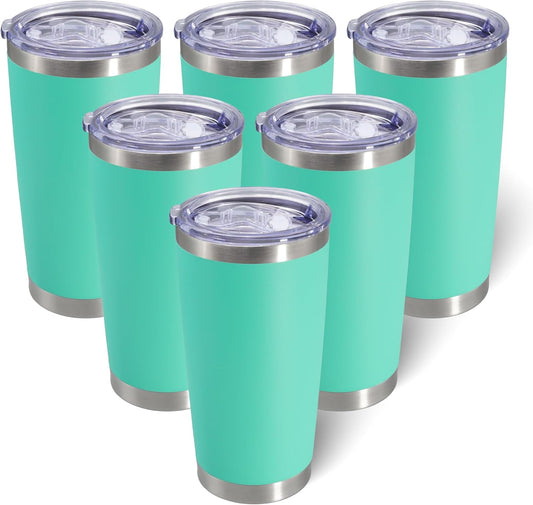 20oz Tumbler Bulk Stainless Steel Tumblers with Lid Vacuum Insulated Double Wall Travel Coffee Mug Powder Coated Tumbler Cup for Hot and Cold Drinks(Light Blue, 6 pack)
