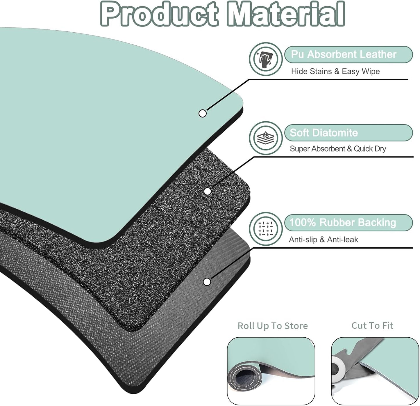 Dish Drying Mat 16" X 24", Super Absorbent & Cuttable Coffee Mats for Countertop, Kitchen Counter Mat Fits Under Coffee Maker or Machine, Hide Stain Drying Pad for Dish Drying Rack, Green