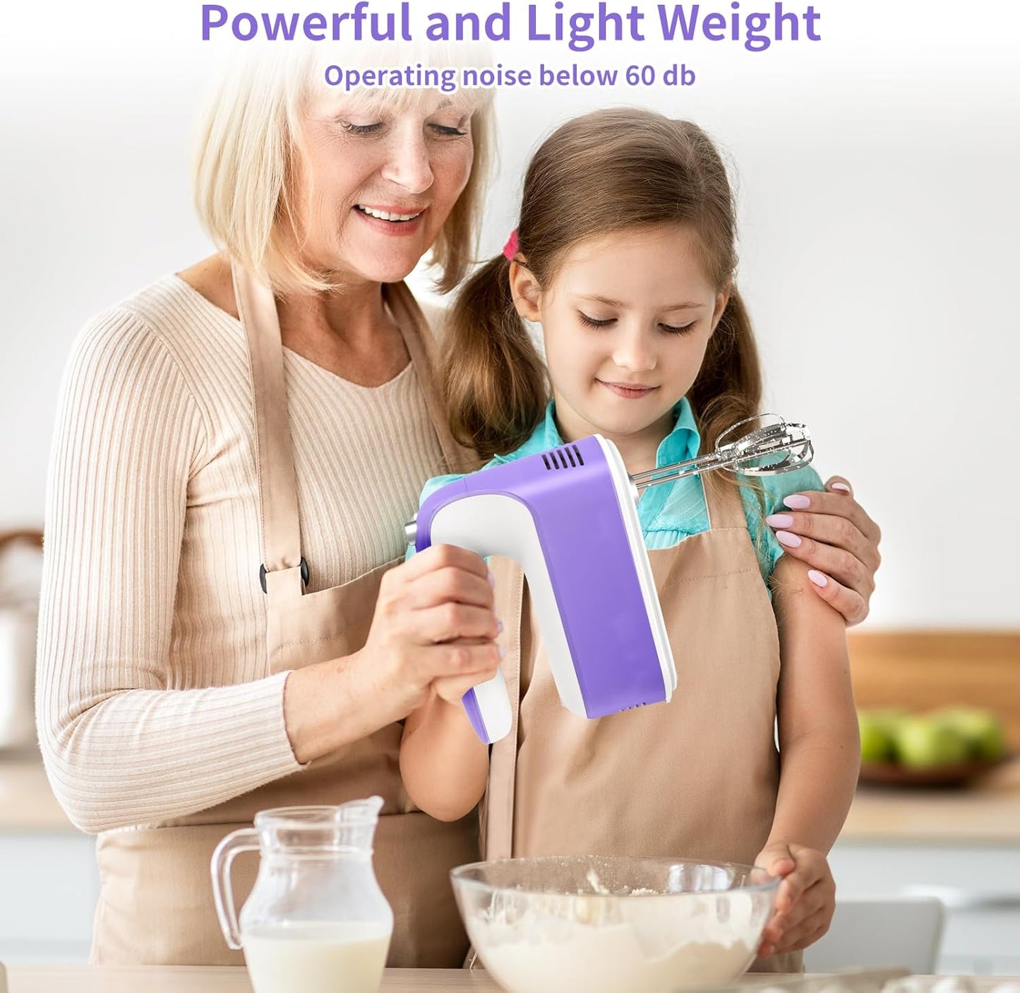 CBQ Hand Mixer Electric, 9 Speed 400W Handheld Mixer with Digital, Touch Button, Turbo, Storage Case, 5x Stainless Steel Accessories, Mixer Electric Handheld for Cake, Cookie, Egg (Lavender Purple)