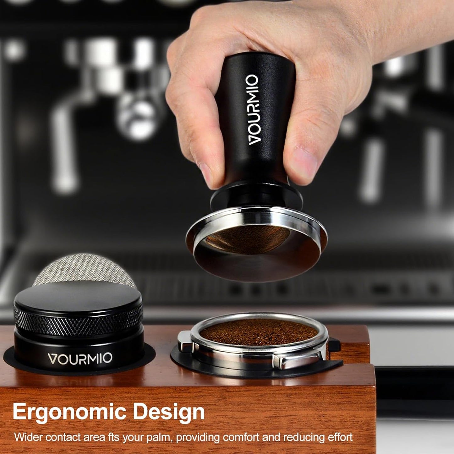 53mm Espresso Tamper - Calibrated Coffee Tamper with Spring Loaded 30lb Pressure, Tamper Tool Espresso with Flat Stainless Steel Base, Black