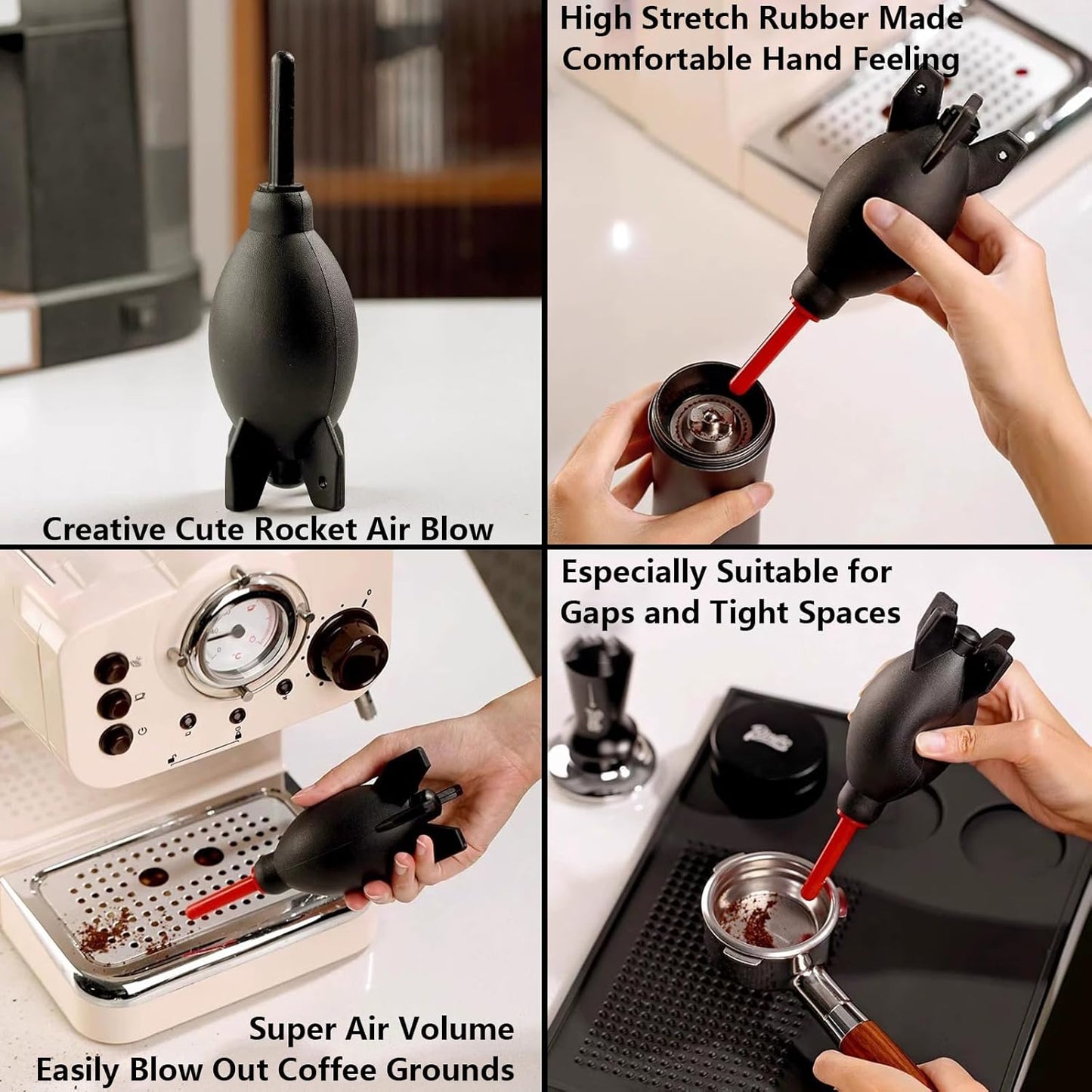 Espresso Coffee Machine Cleaning Brush Kit with Portafilter Cleaning Disc (Dual Head Brush with Rocket air Blower)