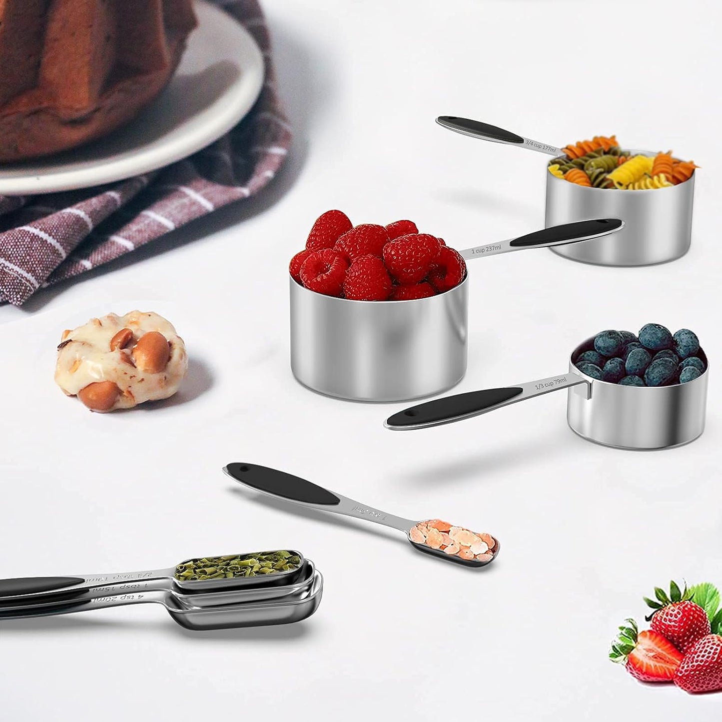 Measuring Cups and Measuring Spoons Set, Wildone Stainless Steel 8 Measuring Cups, 10 Measuring Spoons, 1 Leveler 1 Whisk & 5 Mini Spoons, for Dry and Liquid Ingredient - 25 Piece Black