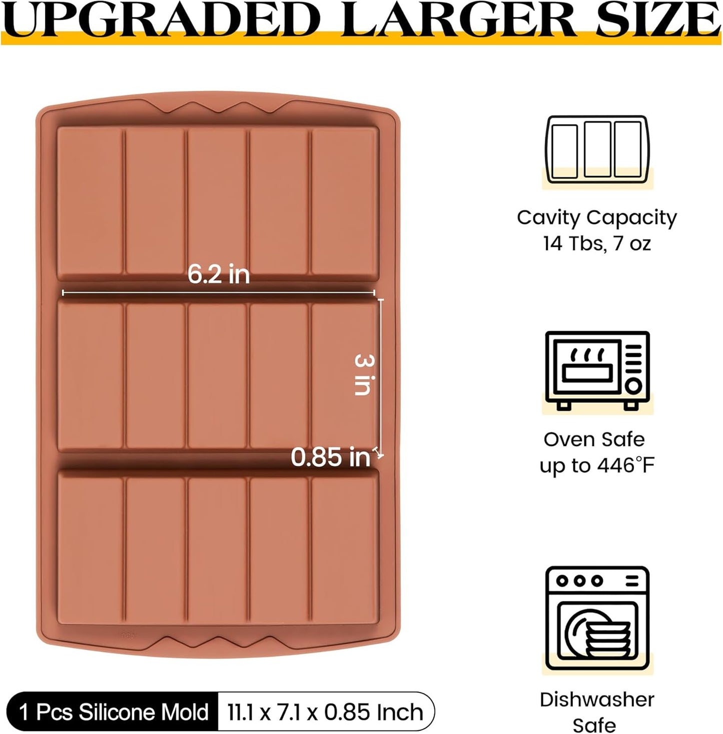 1 Pc Chocolate Bar Mold Deep Large Chocolate Molds Silicone Break Apart Thick Silicone Molds for Candy Bar (5 Snap）