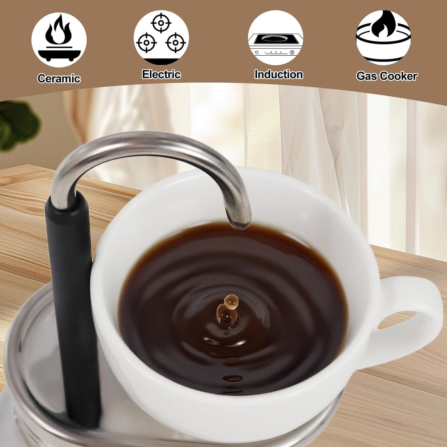 Uncoated 4 Cup Single Tube Moka Pot 304 Thickened Stainless Steel Mini Coffee Maker Stovetop Espresso Coffeemaker Italian Classic Style Brewing Greca Cafe Mocha Machine for Camping Travel Home 310ml