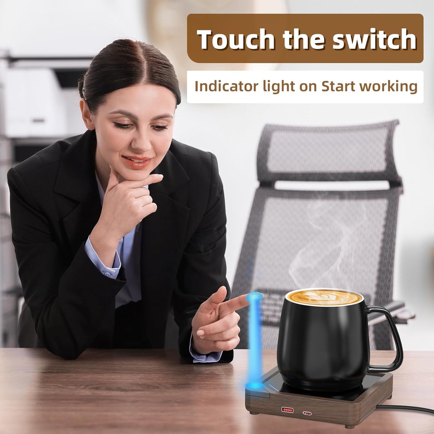 Coffee Mug Warmer with 2 USB Charging Ports: Auto Shut-Off Candle Wax Warmer - Heated Beverage Coffee Accessories for Home Office Desk - U1 Wood