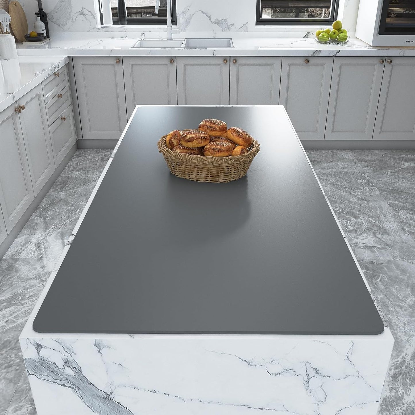 Warome Silicone Mat, 47"x 23" Silicone Mats for Kitchen Counter, Nonslip Heat Resistant Mat, Extra Large Kitchen Counter Mat, Countertop Protector for Craft, No Creases-Gray