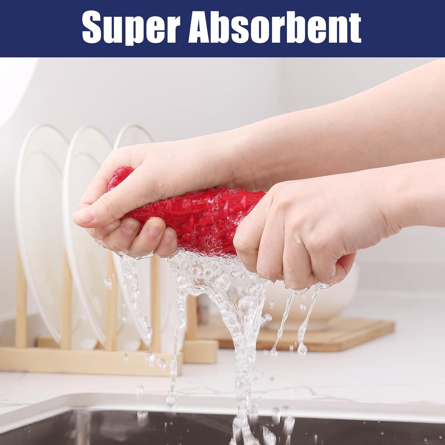 Homaxy Microfiber Waffle Weave Kitchen Dish Cloths, 12 x 12 Inch Ultra Absorbent and Solid Color Dish Towels for Kitchen Fast Drying Dishcloth for Washing Dishes, 12 Pack, Red