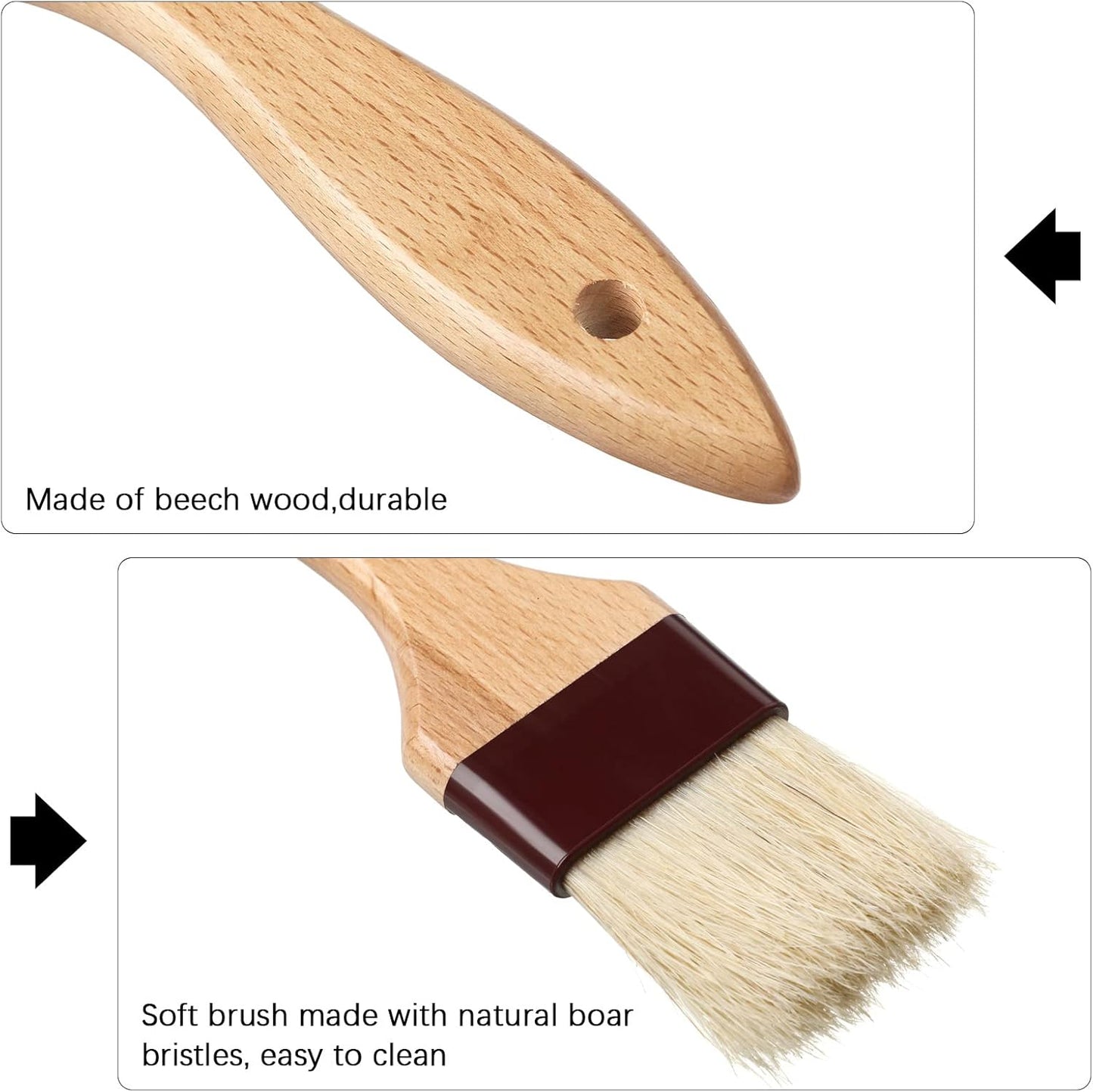 Boao 4 Pieces Natural Bristle Pastry Brush Beech Wooden Handle Basting and BBQ Brushes for Cooking, Butter, Oil, Egg, Marinade, Grilling, Baking, Kitchen Food(1 Inch, 1.5 Inch, 2 Inch, 3 Inch)