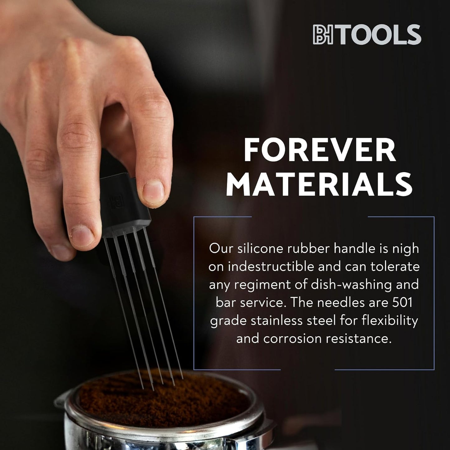 Barista Hustle WDT Espresso Distribution Tool, Coffee Distributor for Barista, 25 Needle Comb with Black Silicone Handle, 501 Stainless Steel for Precise Coffee Distribution, 30 Needles Included