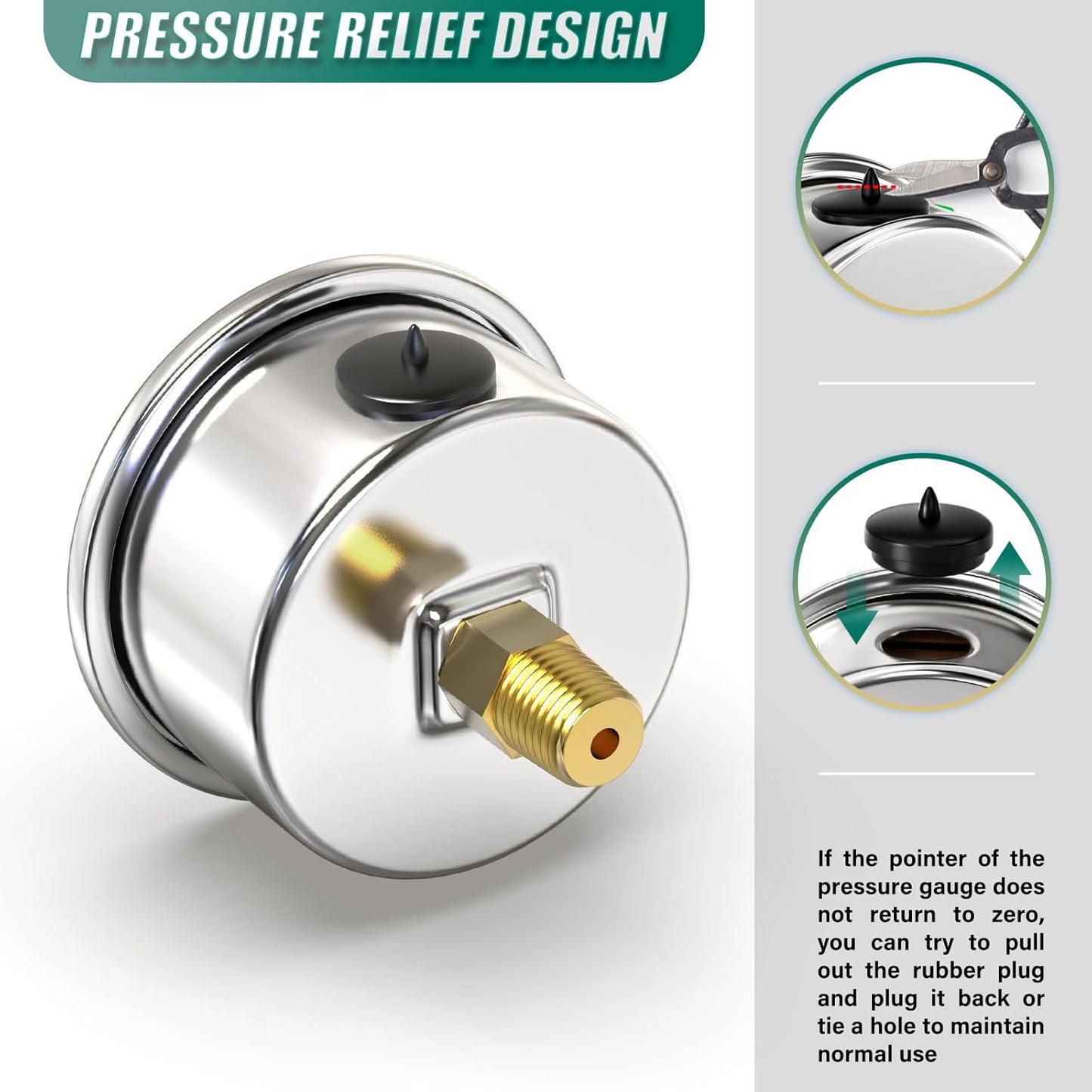 0-100PSI Stainless Steel Glycerin Filled Pressure Gauge 1.5" Black Dial Size, 1/8" NPT Back Mount, for Tube, Water Pump, Gas, Liquid, Pressure Test (with Range Mark Pointer)