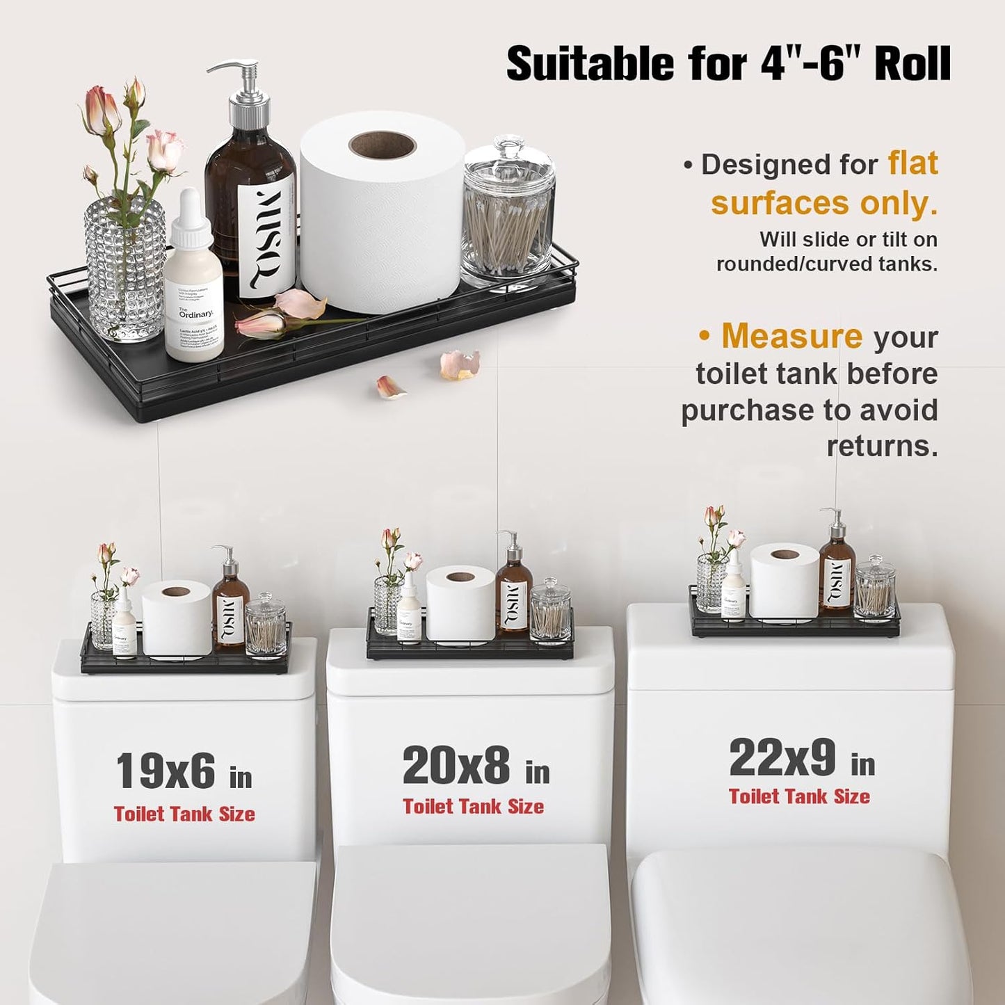 Acacia Bathroom Toilet Tank Tray, 13" Wood Toilet Paper Storage Basket Back of Toilet Basket Organizer, Vanity Tray for Perfume Makeup Candle Kitchen Counter Coffee Table Decor