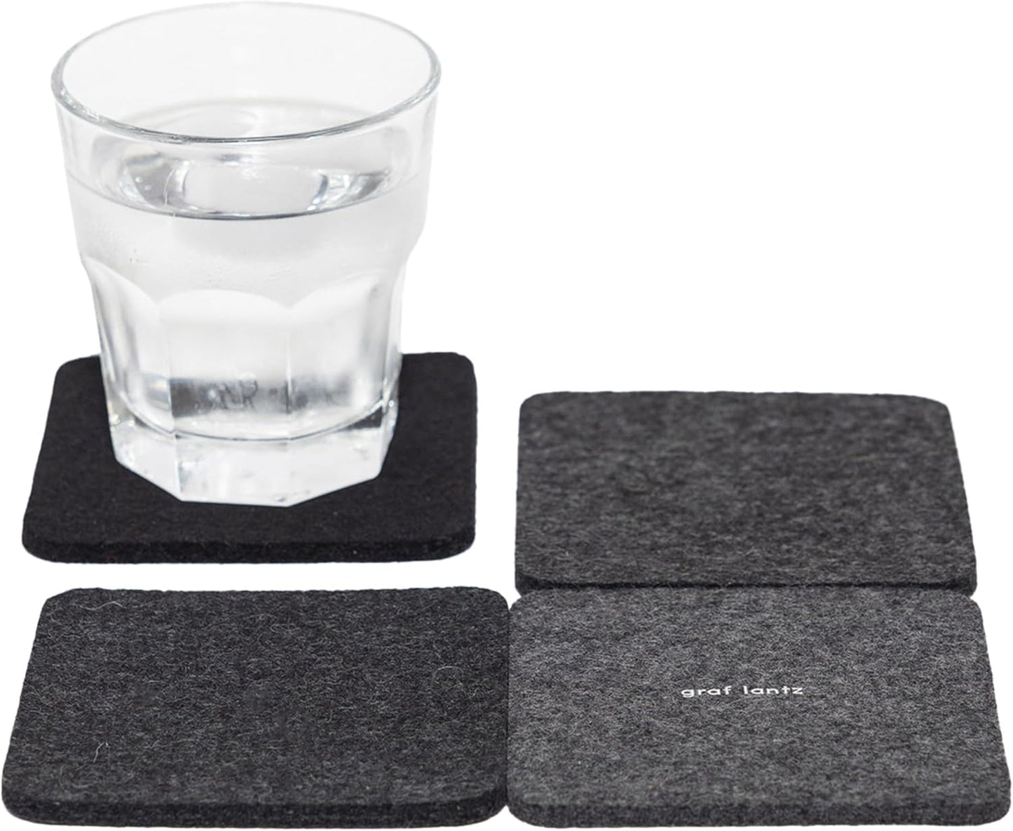 Graf Lantz - Bierfilzl Merino Wool Square Coasters Set of 4 - Greyscale (4"x4"x5mm) - Absorbs 30% Weight, Natural German Wool - Heat Resistant, Sustainable, Reusable - Home Decor, Coffee Table Decor