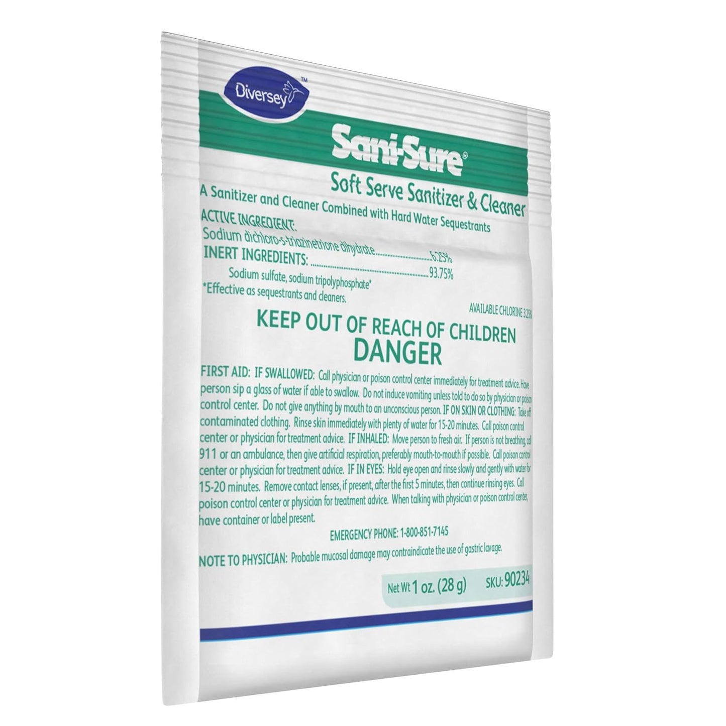Diversey 90234 Sani-Sure Soft Serve Sanitizer & Cleaner, for Shake, Slush, Yogurt Machines & Food Service Equipment, Powder, 1-Ounce Packet