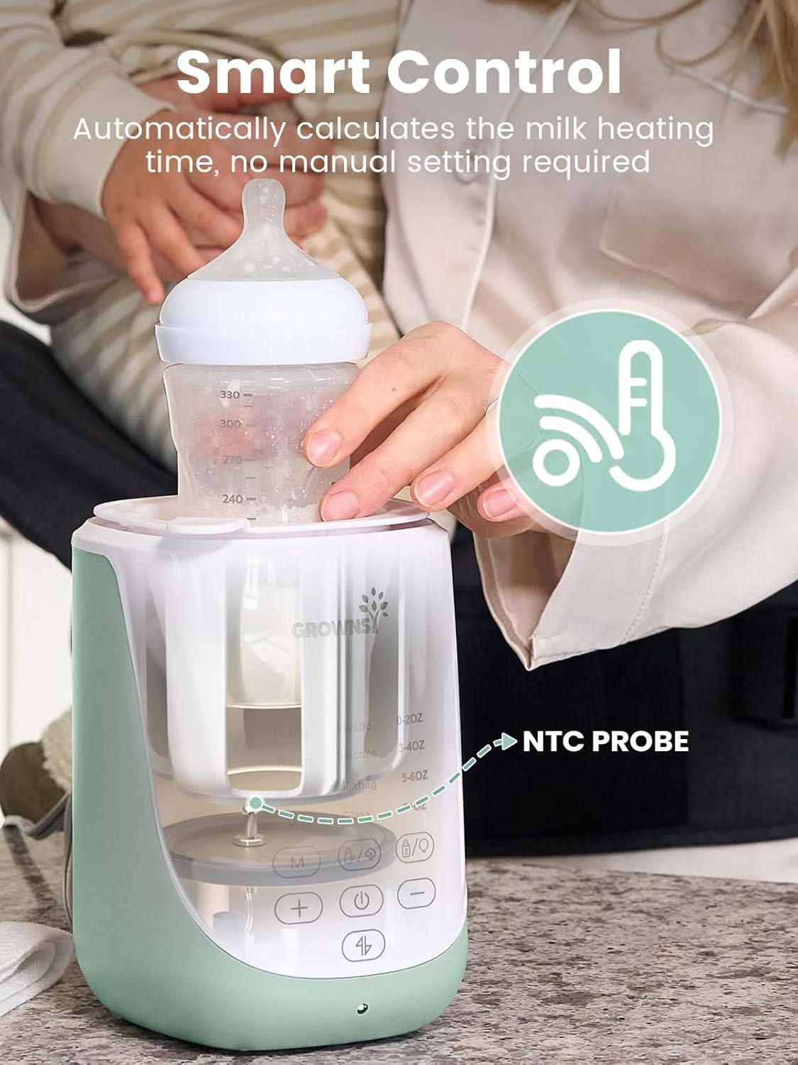 GROWNSY Nutri Bottle Warmer with Innovative Auto-Lift Feature, 10-in-1 Fast Baby Bottle Warmer with Night Light, Retain Nutrients Milk Warmer for All Bottles