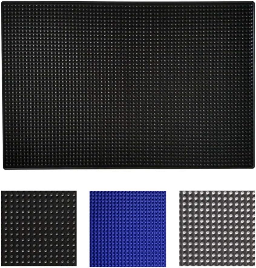 17.7" x 11.8" Rubber Bar Mats, Non-Slip and Anti-Spill Non-Toxic Soft Rubber Mats, Coffee Bars, Bars, Restaurants and Barbers Service Mats, Black, 2Pack