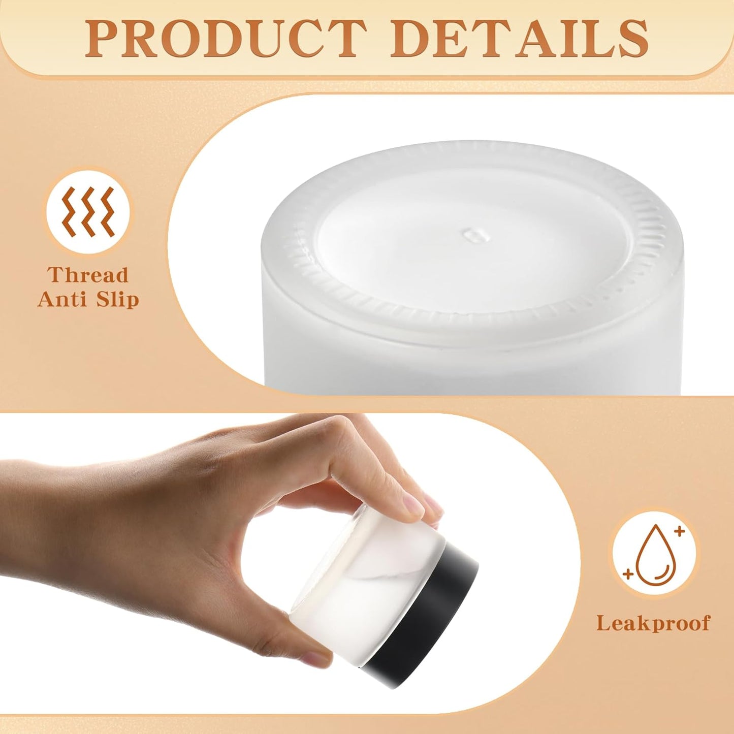 Glass Jars with Lids,Eco-Friendly Cosmetic Containers with Airtight Black Lids & Liners, Multi-Color Options for Cream, Lotion, Body Butter, DIY Skincare Travel Jars (Clear Frosted, 2oz)