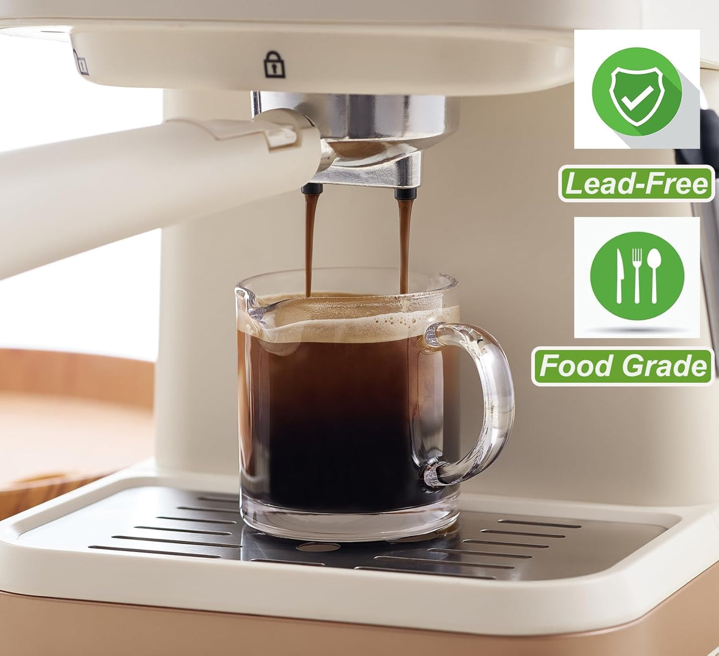 Ackers Espresso Cups Single, 4 OZ Double Spouts Cups, Milk Cup with Handle, Clear Glass