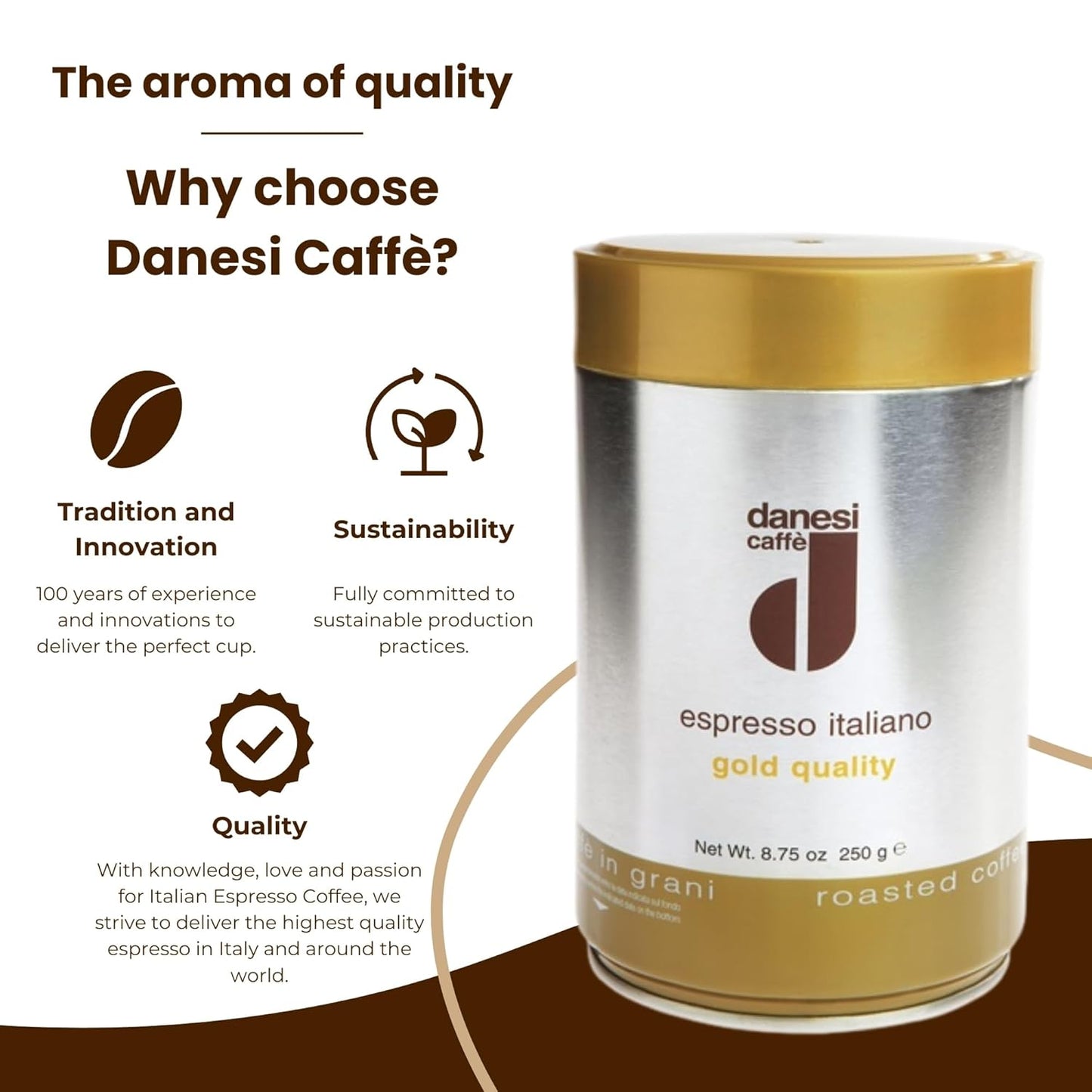 Danesi Caffe Italian Whole Coffee Beans - Espresso Coffee Beans and Medium Roast Whole Bean - Perfect for Espresso Machines, French Press, and Home Brewing - Gold (8.75 lb)