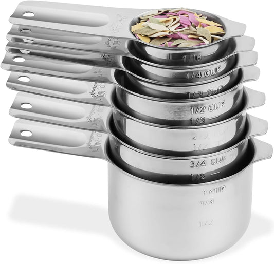 Measuring Cups Set 7, 18/8 Stainless Steel Measuring Cups Set for Kitchen & Baking, Metal Metric & US Measure Cup With 2/3 Cup & 3/4 Measuring Cup for Dry & Liquid Ingredients