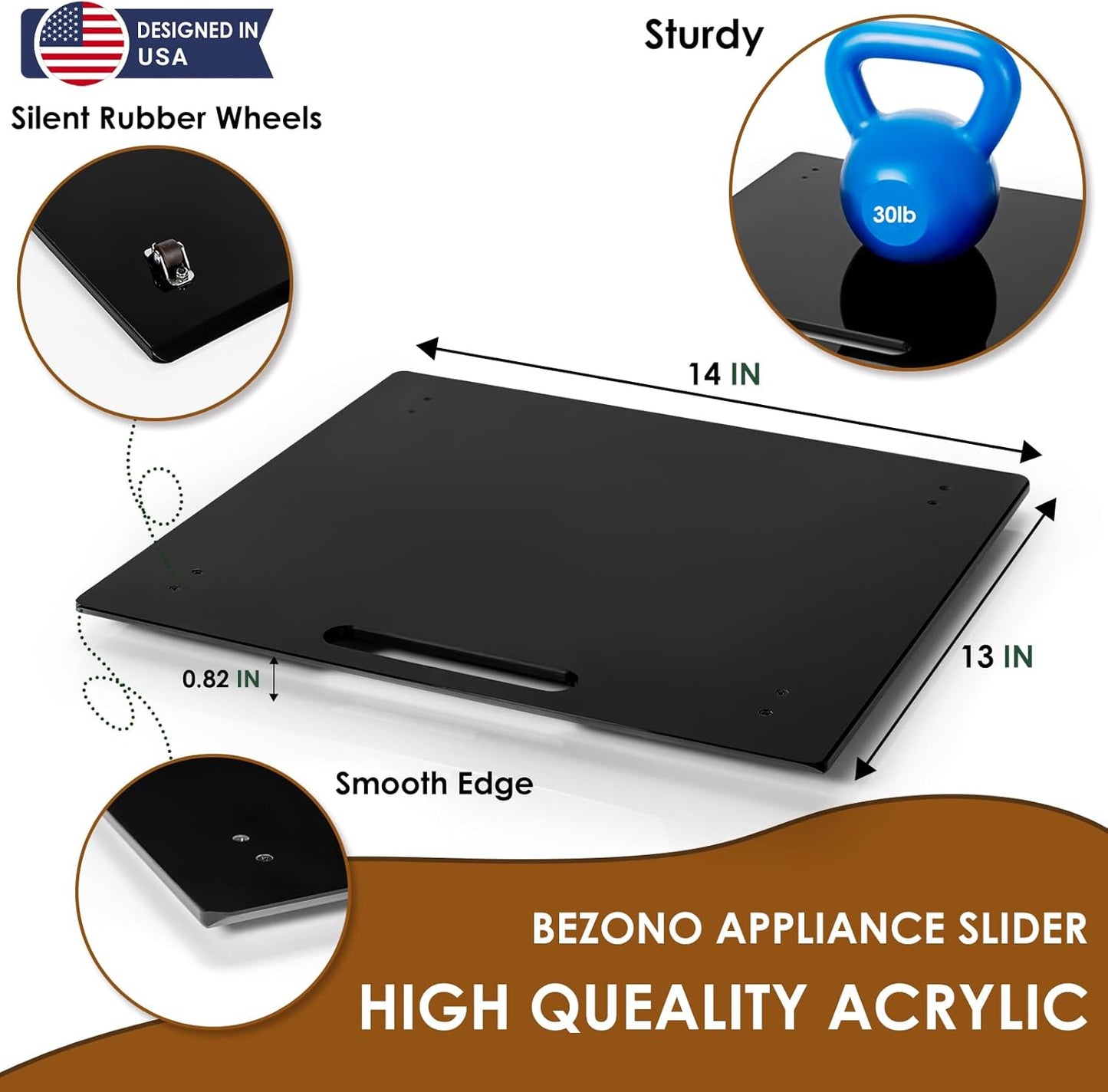 Appliance Sliders for Kitchen Appliances Sliding Tray for Coffee Maker, Espresso Machines, Mixers Sturdy Kitchen Aid Sliders for Mixer -Duty Equipment with Rubber Wheels - 13" x 14" (Black