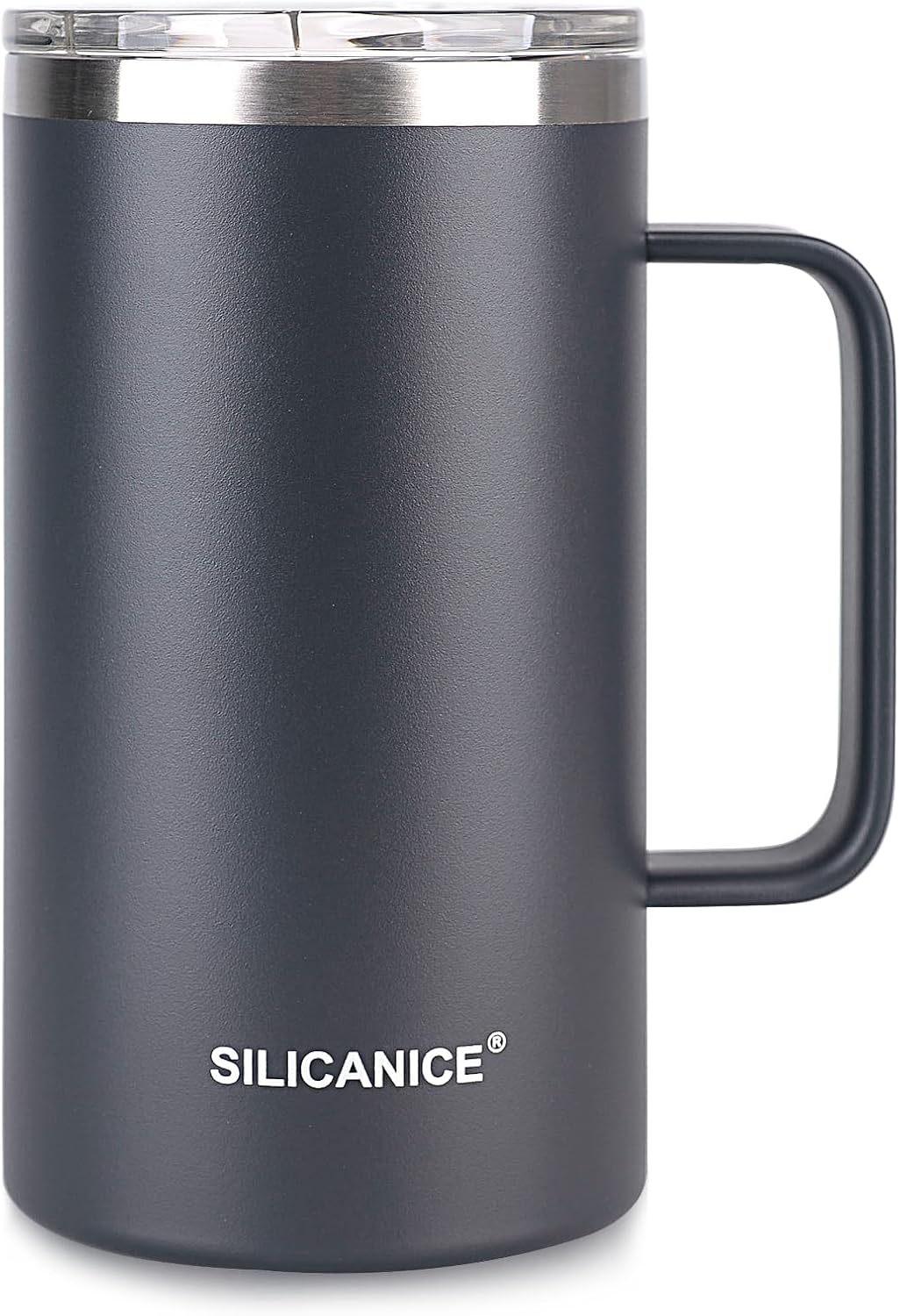 24 oz Stainless Steel Vacuum Insulated Tumbler with handle & MacSlider Lid, Dishwasher Safe & Spill Proof Coffee Cup, Travel Mug for Hot/Cold Drinks, Durable Design (Gray 2.4, 24 Oz)
