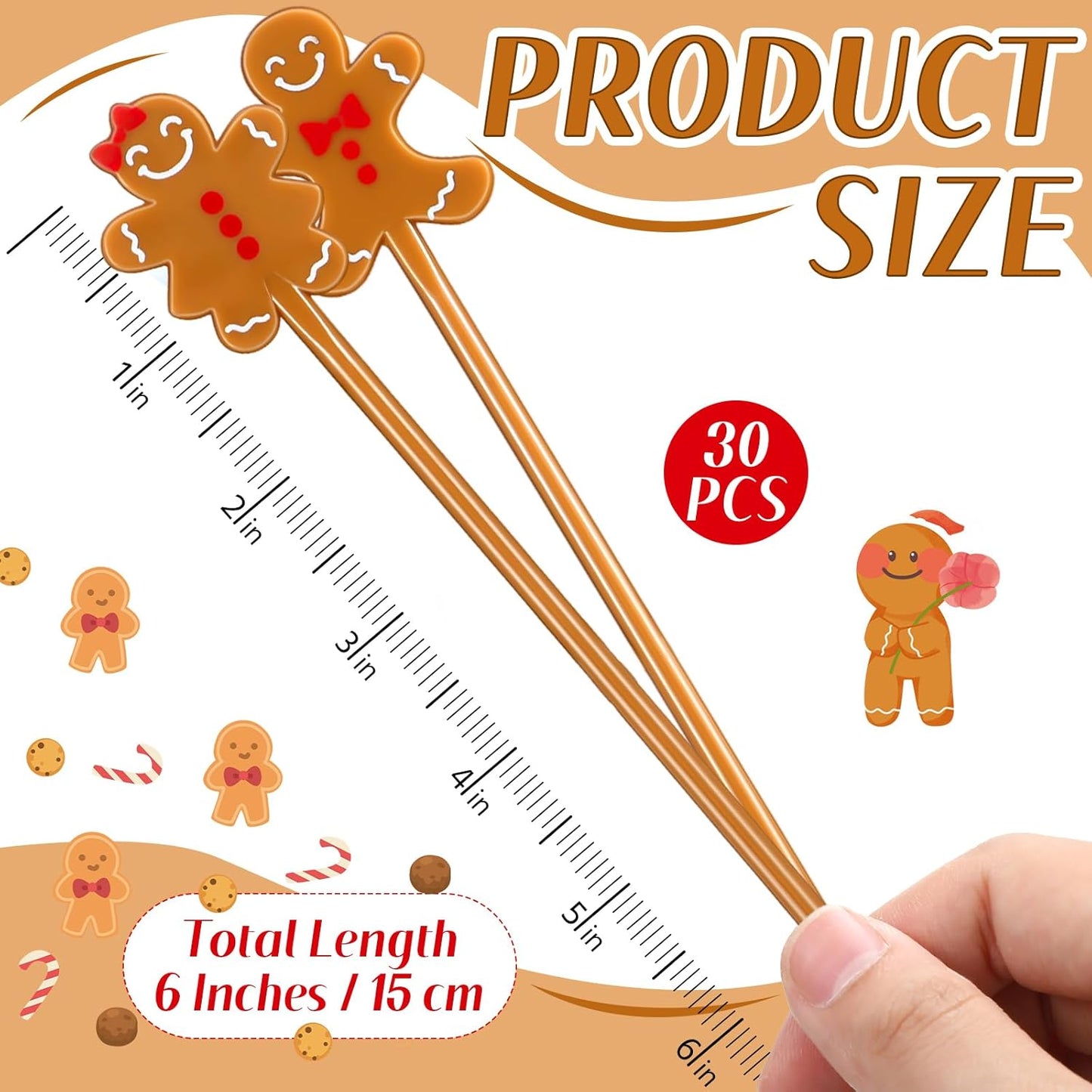 30 Pcs Christmas Drink Stirrers Xmas Stir Stick Holiday Coffee Swizzle Stick Reusable Plastic Hot Cocoa Bar Chocolate Decoration Cocktail Mixer(Gingerbread Couple,Elegant Color)