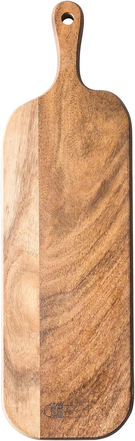 Wood Cutting Board with Handle, Long Acacia Serving Board Wooden Cheese Board Charcuterie Boards Wood Board for Food Bread Fruit 16.1x4.7x0.6 Inch