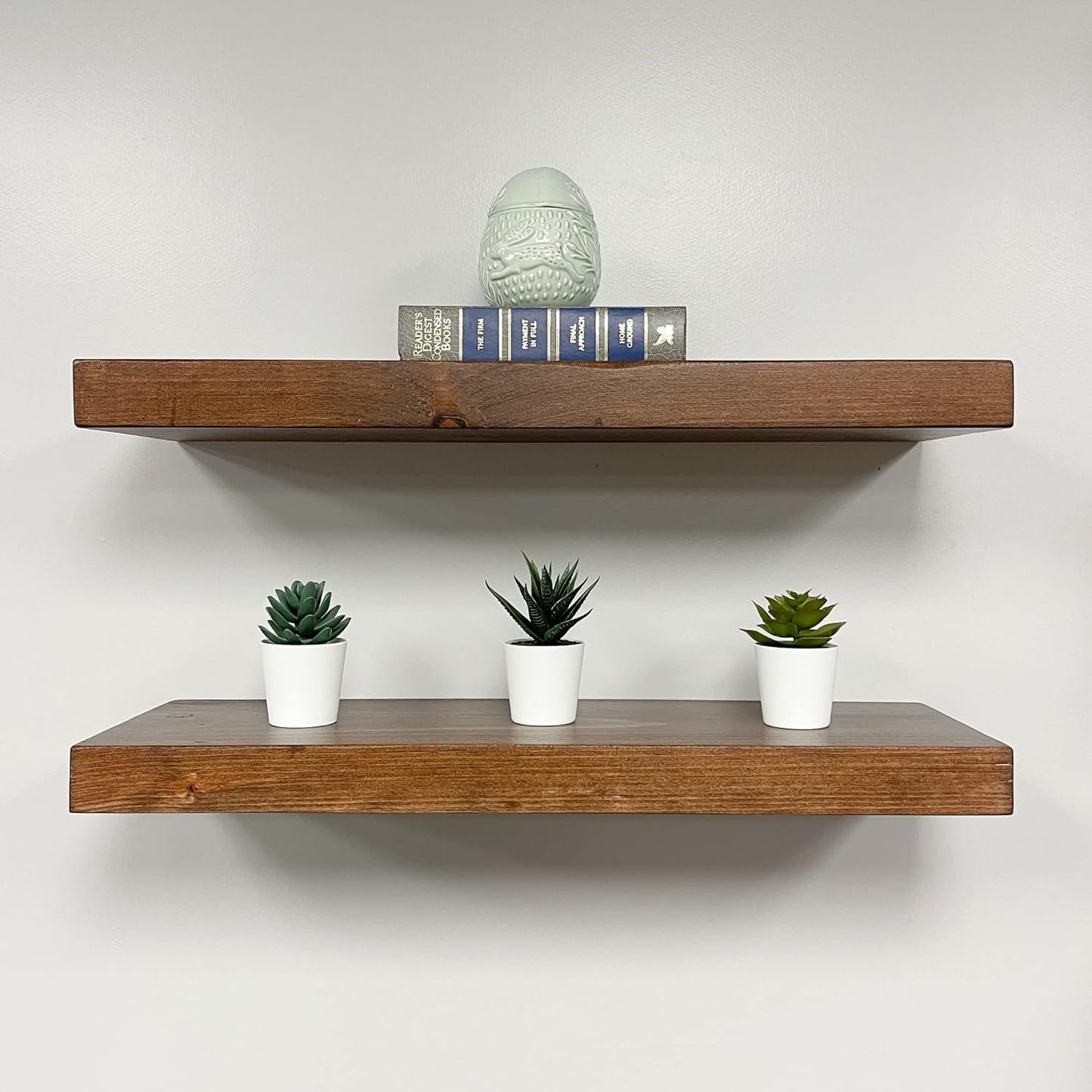 URBANDI, Rustic Floating Shelves, Set of 2, Hidden Bracket, Solid Wood, Heavy Duty, Wall Mounted Shelves, (Provincial, 24Wx10D)