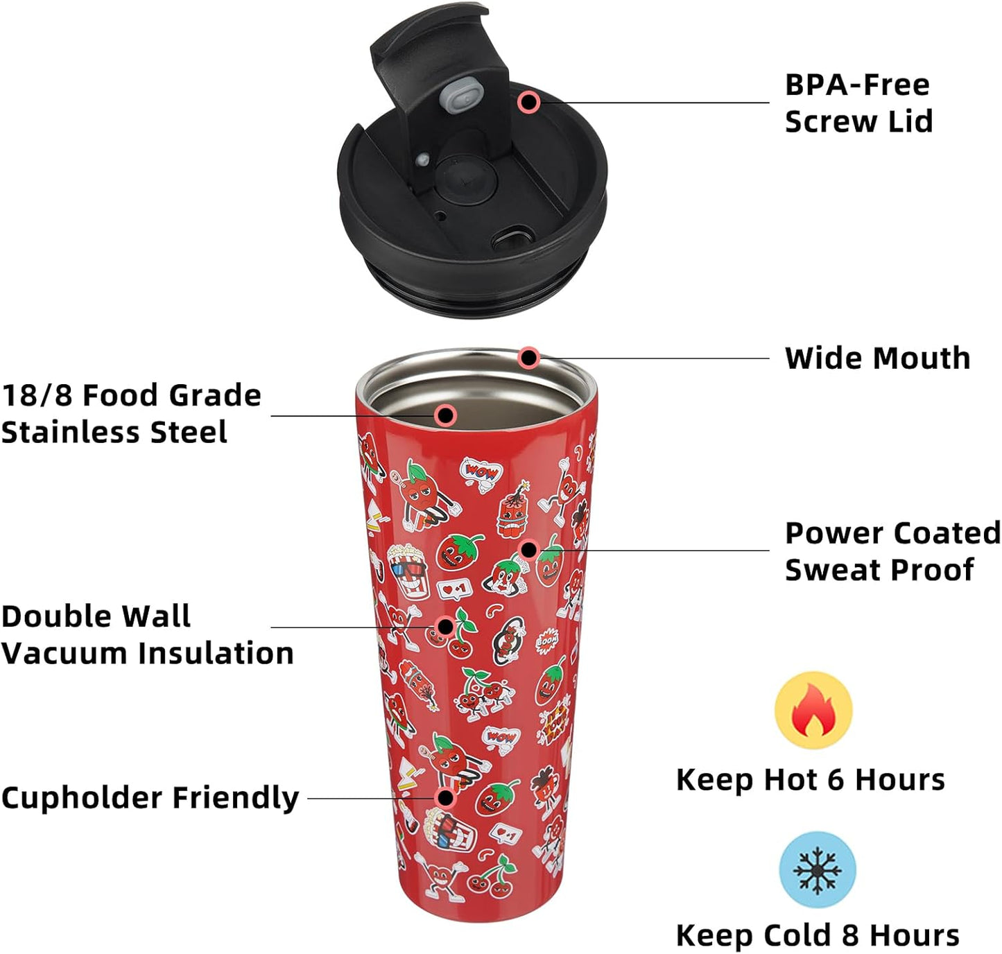 BJPKPK 26oz Tumbler With lid And Straw Stainless Steel Travel Coffee Mug Insulated Tumblers Cups,Passionate Red