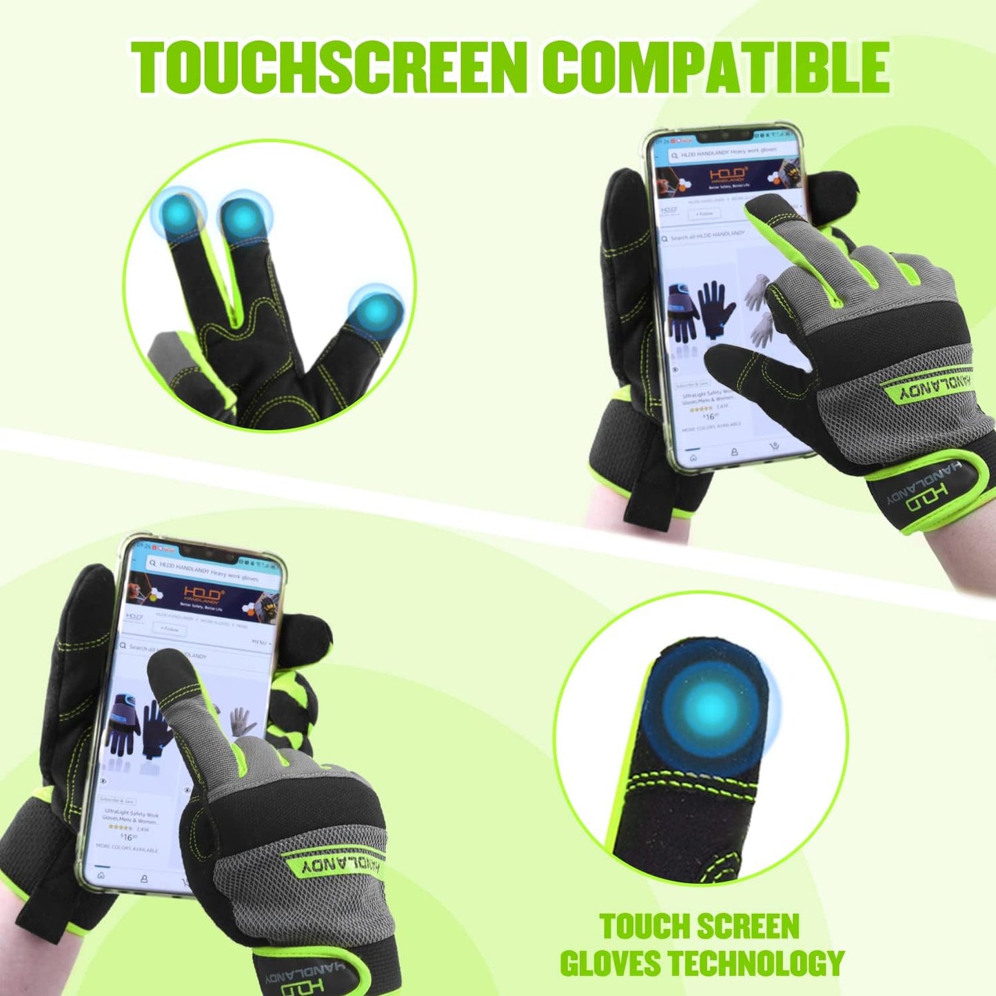 HANDLANDY Work Gloves for Men & Women, Utility Mechanic Working Gloves Touch Screen, Flexible Yard Work Gloves