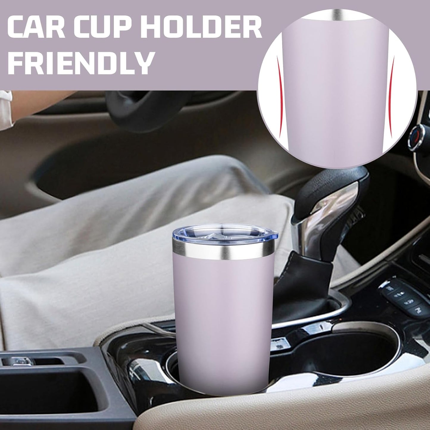 20oz Tumbler with Lid Double Wall Vacuum Insulated Travel Coffee Mug Stainless Steel Thermal Cup Powder Coated Sturdy Coffee Tumbler Bulk for Hot and Cold Beverage (Purple,6)