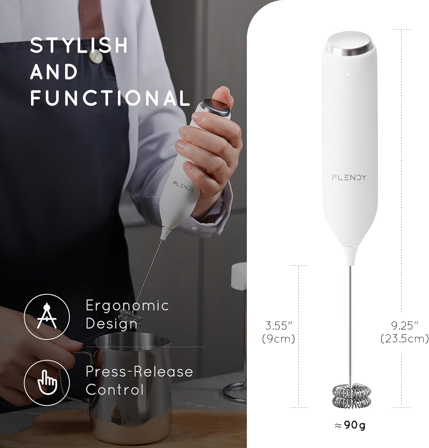 Rechargeable Milk Frother Handheld, Coffee Frother Handheld with USB-C Charging Stand, Electric Drink Mixer Handheld, Mini Electric Whisk Frother for Coffee, Matcha, etc