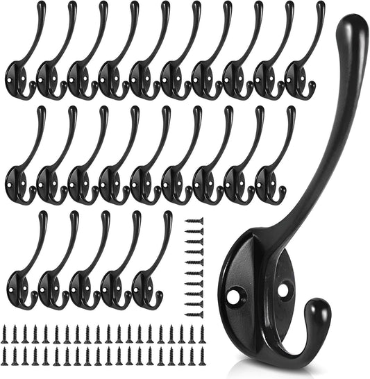 Wall Hooks for Hanging, 25-Pack Heavy Duty Metal Coat Hooks, for Living Room, Bathroom, Kitchen, Bedroom for Coats, Towel, Hat, Key, Closet, Bag (Black)