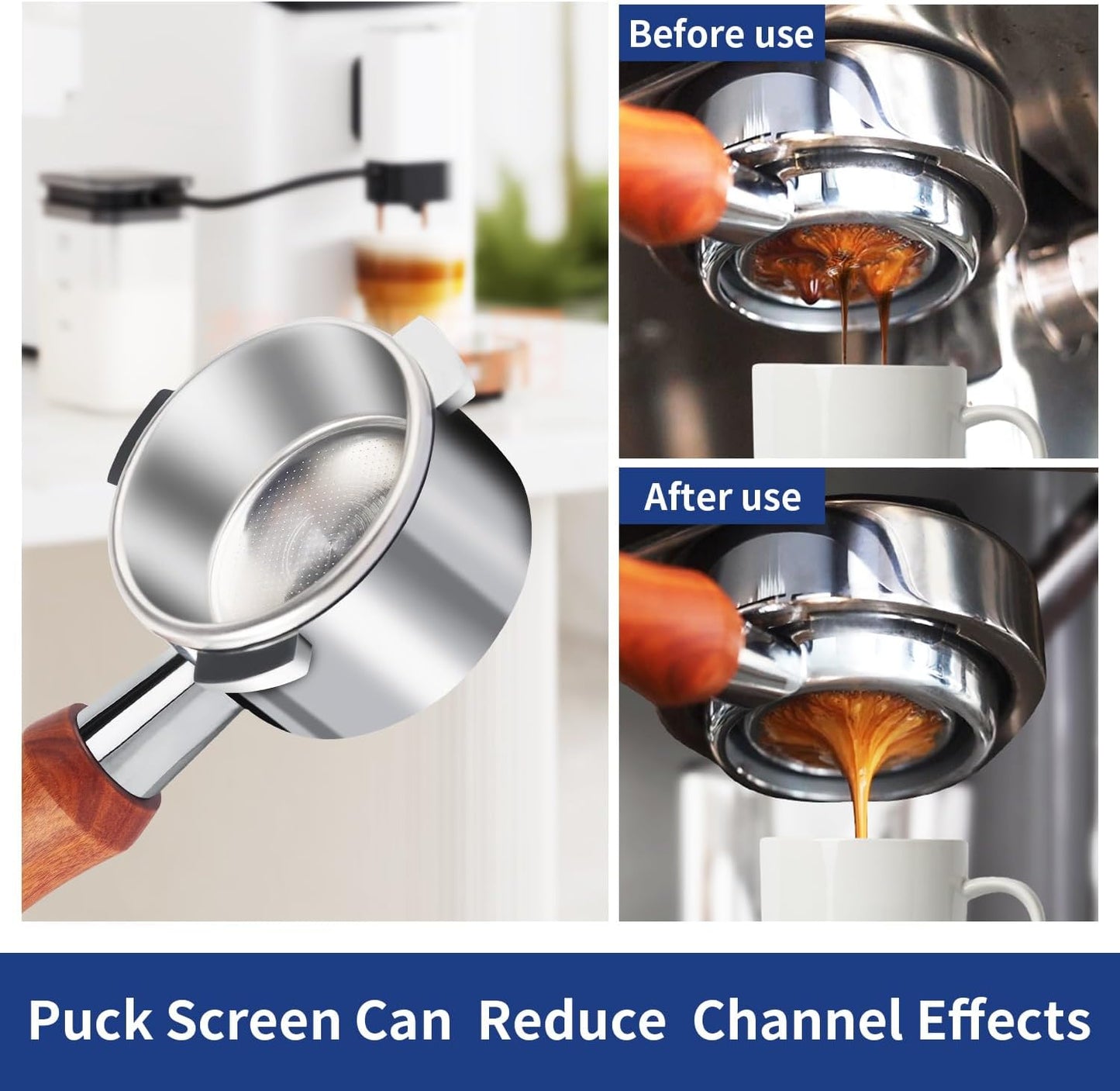 54mm Bottomless Portafilter - 3-Ear Stainless Steel - For Breville Barista Express (BES870, 878, 875, 840, Duo-Temp Pro) - Solid Wood Handle