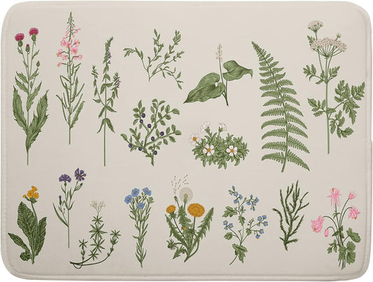 Sage Herb Dish Drying Mat For Kitchen Counter 18x24 In Leaves Microfiber Absorbent Dishes Pad Wild Plant Drying Mat Floral Drying Pad Green Decor Dish Drainer Rack Mats For Coffee Bar Mats