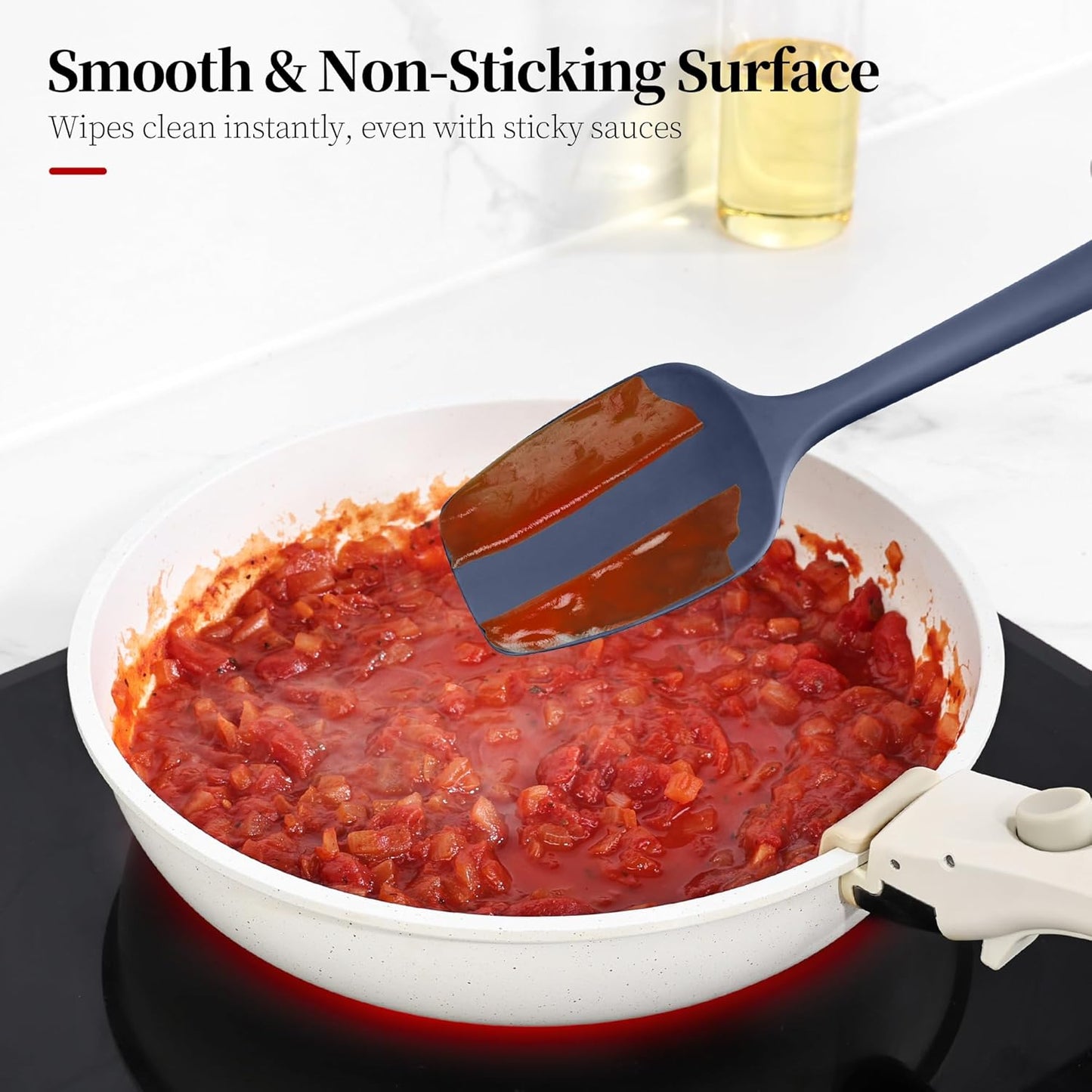 600ºF Heat Resistant Spatula, 11.34 inch High Heat Food Safe Semless Kitchen Silicone Spoon Spoonula Scraper for Cooking Baking Mixing Scraping Stirring Nonstick Cookware Pan (Midnight Blue)