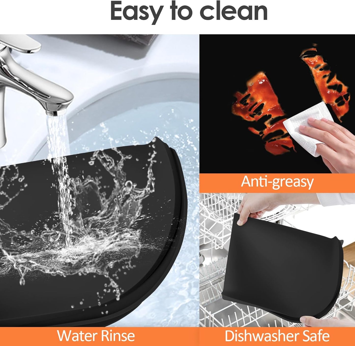 TOHONFOO Silicone Coffee Maker Mat with Lip, 24'' x 16'' Heavy Duty Coffee Maker Mat for Countertops, Coffee Tray Fit Under Coffee Machine Appliance Automatic Machines Espresso Accessory, Black